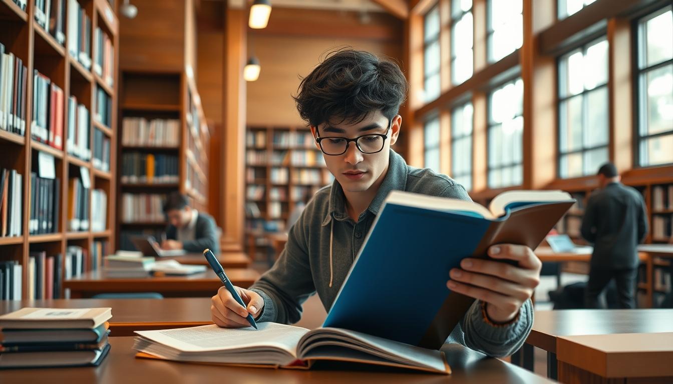 Student using a study guide to organize academic notes